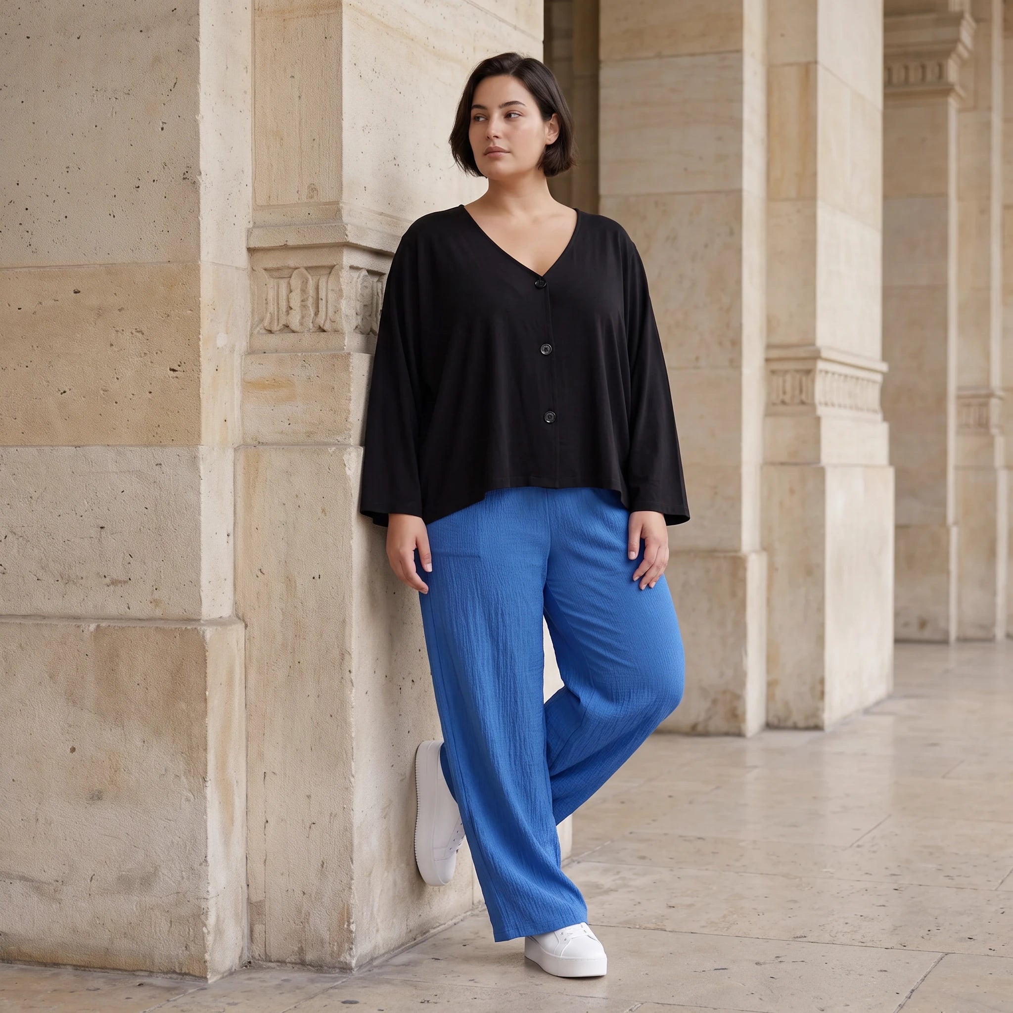 Damen Hose Avantgarde Viskose Royalblau, Elastikbund, Oversize große Größen – AKH Fashion