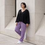 Damen Hose Avantgarde Viskose Lila, gerader Schnitt, Flügeltaschen, Oversize große Größen – AKH Fashion