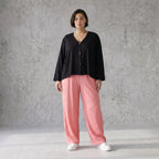 Damen Hose Avantgarde Viskose Rosa, gerader Schnitt, Elastikbund, Oversize große Größen – AKH Fashion