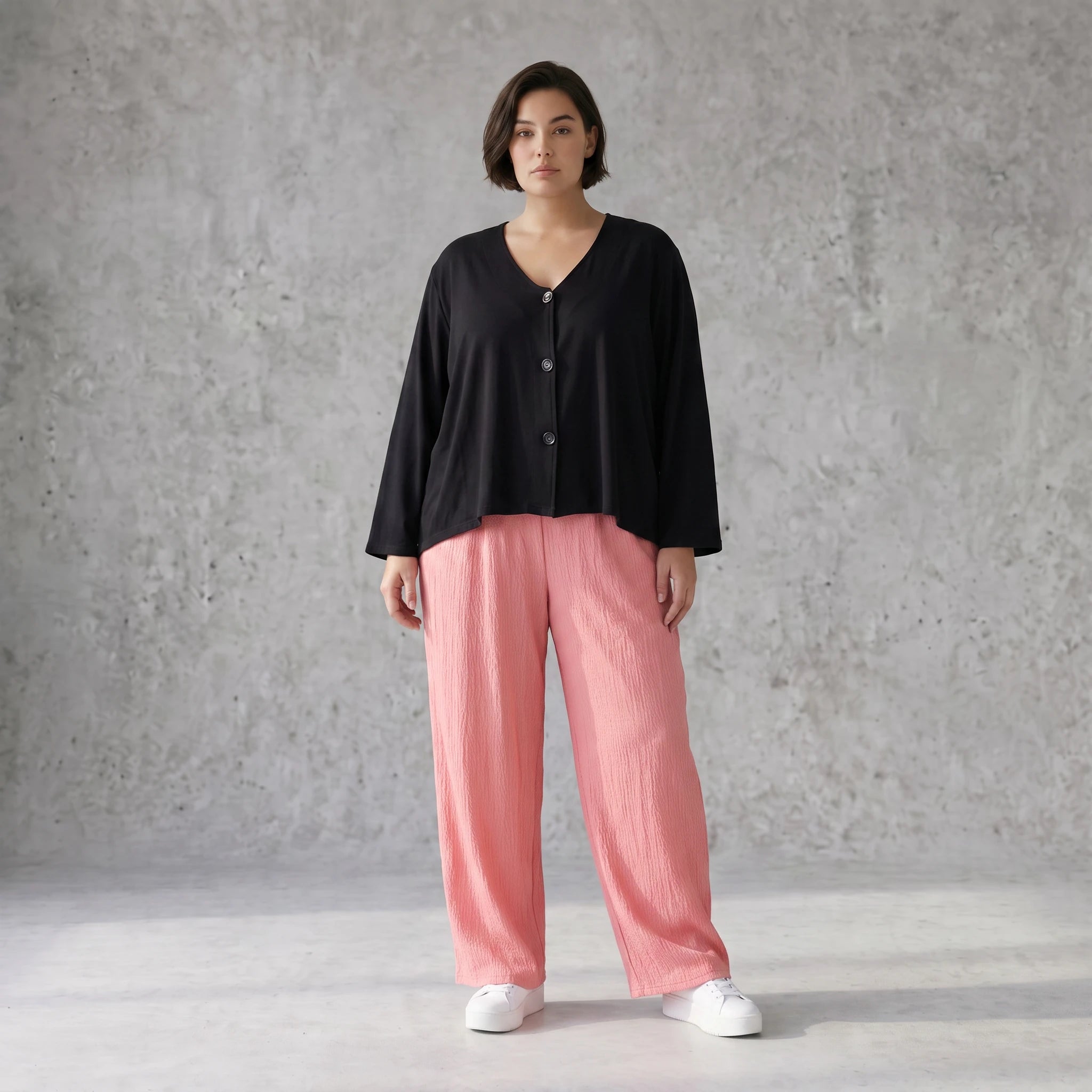 Damen Hose Avantgarde Viskose Rosa, gerader Schnitt, Elastikbund, Oversize große Größen – AKH Fashion