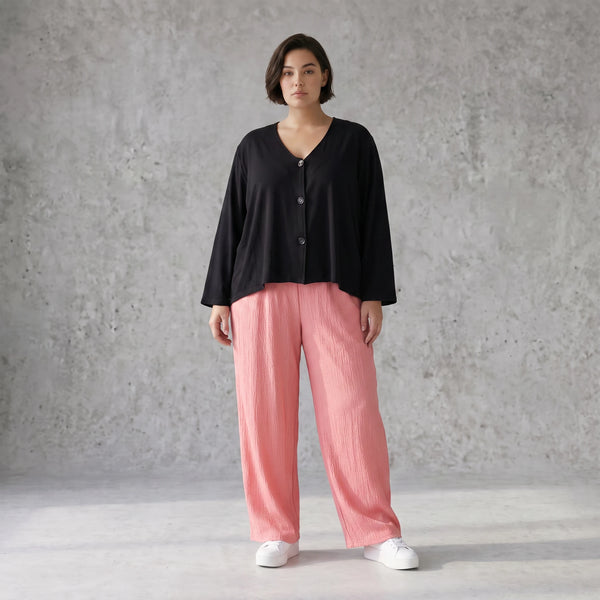 Damen Hose Avantgarde Viskose Rosa, gerader Schnitt, Elastikbund, Oversize große Größen – AKH Fashion