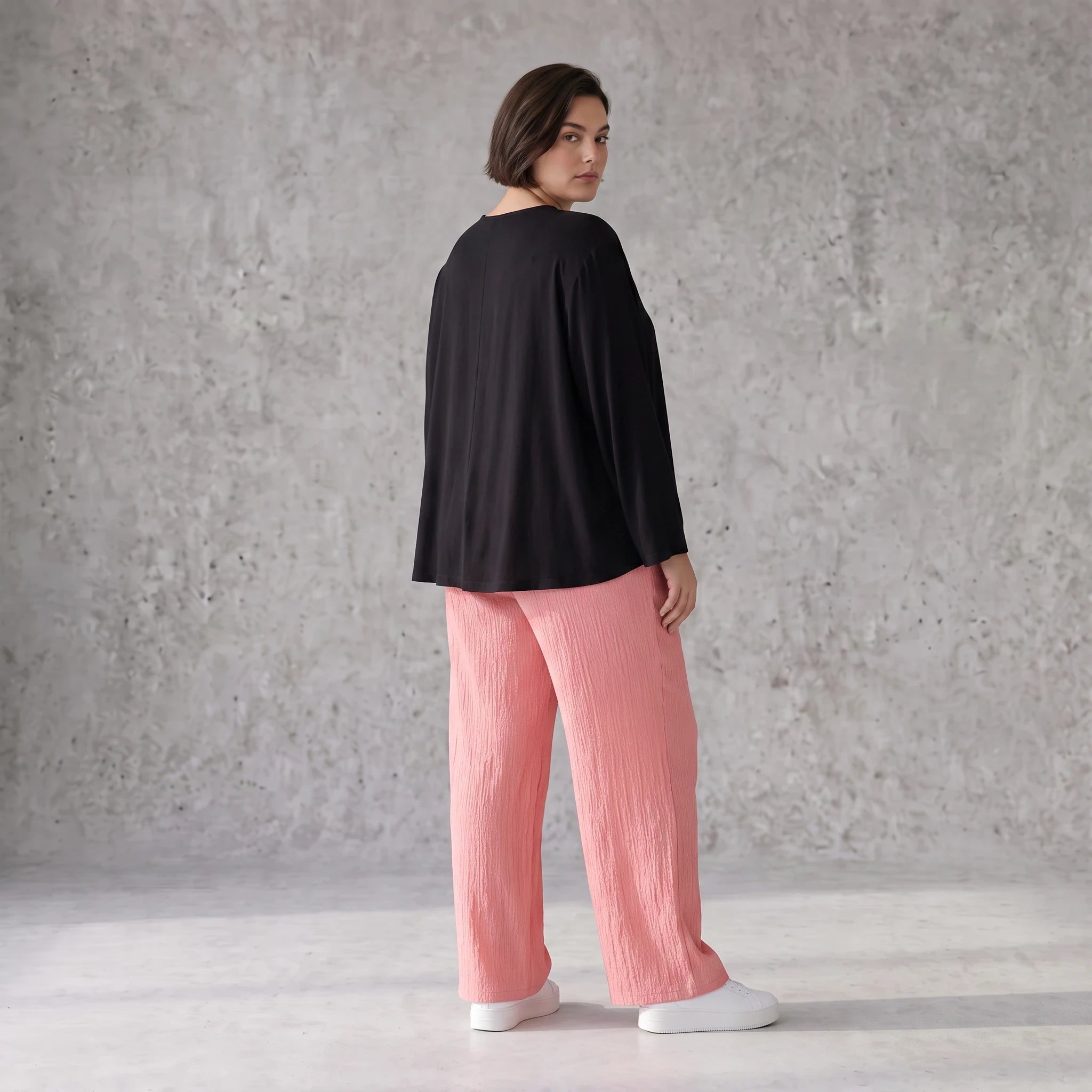 Damen Hose Avantgarde Viskose Rosa, gerader Schnitt, Elastikbund, Oversize große Größen – AKH Fashion