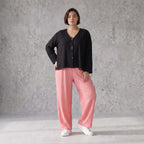 Damen Hose Avantgarde Viskose Rosa, gerader Schnitt, Elastikbund, Oversize große Größen – AKH Fashion
