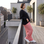 Damen Hose Avantgarde Viskose Rosa, gerader Schnitt, Elastikbund, Oversize große Größen – AKH Fashion