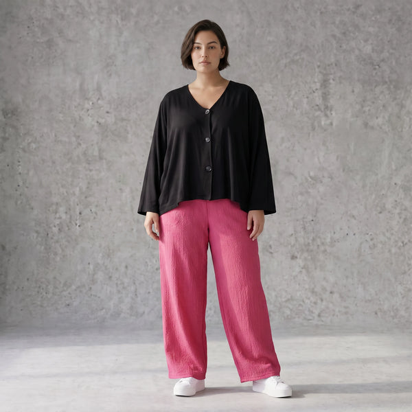 Damen Hose Avantgarde Viskose Fuchsia, Elastikbund, Oversize große Größen – AKH Fashion