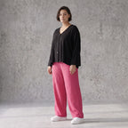 Damen Hose Avantgarde Viskose Fuchsia, Elastikbund, Oversize große Größen – AKH Fashion