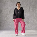 Damen Hose Avantgarde Viskose Fuchsia, Elastikbund, Oversize große Größen – AKH Fashion