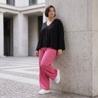 Damen Hose Avantgarde Viskose Fuchsia, Elastikbund, Oversize große Größen – AKH Fashion