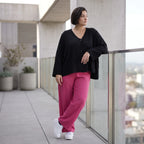 Damen Hose Avantgarde Viskose Fuchsia, Elastikbund, Oversize große Größen – AKH Fashion