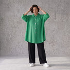 Damen Bluse Avantgarde Viskose Grün, 3/4-Arm, Knopfleiste, Oversize große Größen – AKH Fashion