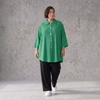 Damen Bluse Avantgarde Viskose Grün, 3/4-Arm, Knopfleiste, Oversize große Größen – AKH Fashion