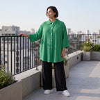 Damen Bluse Avantgarde Viskose Grün, 3/4-Arm, Knopfleiste, Oversize große Größen – AKH Fashion