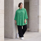Damen Bluse Avantgarde Viskose Grün, 3/4-Arm, Knopfleiste, Oversize große Größen – AKH Fashion