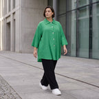 Damen Bluse Avantgarde Viskose Grün, 3/4-Arm, Knopfleiste, Oversize große Größen – AKH Fashion