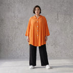 Damen Bluse Avantgarde Viskose Orange, geschwungen, 3/4-Arm, Knopfleiste, Oversize große Größen – AKH Fashion