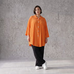 Damen Bluse Avantgarde Viskose Orange, geschwungen, 3/4-Arm, Knopfleiste, Oversize große Größen – AKH Fashion