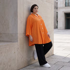 Damen Bluse Avantgarde Viskose Orange, geschwungen, 3/4-Arm, Knopfleiste, Oversize große Größen – AKH Fashion
