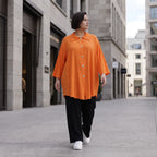 Damen Bluse Avantgarde Viskose Orange, geschwungen, 3/4-Arm, Knopfleiste, Oversize große Größen – AKH Fashion