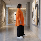 Damen Bluse Avantgarde Viskose Orange, geschwungen, 3/4-Arm, Knopfleiste, Oversize große Größen – AKH Fashion