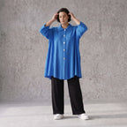 Damen Bluse Avantgarde Viskose Royalblau, 3/4-Arm, Knopfleiste, Oversize große Größen – AKH Fashion