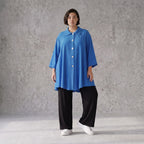 Damen Bluse Avantgarde Viskose Royalblau, 3/4-Arm, Knopfleiste, Oversize große Größen – AKH Fashion