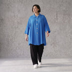 Damen Bluse Avantgarde Viskose Royalblau, 3/4-Arm, Knopfleiste, Oversize große Größen – AKH Fashion