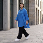 Damen Bluse Avantgarde Viskose Royalblau, 3/4-Arm, Knopfleiste, Oversize große Größen – AKH Fashion