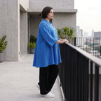 Damen Bluse Avantgarde Viskose Royalblau, 3/4-Arm, Knopfleiste, Oversize große Größen – AKH Fashion