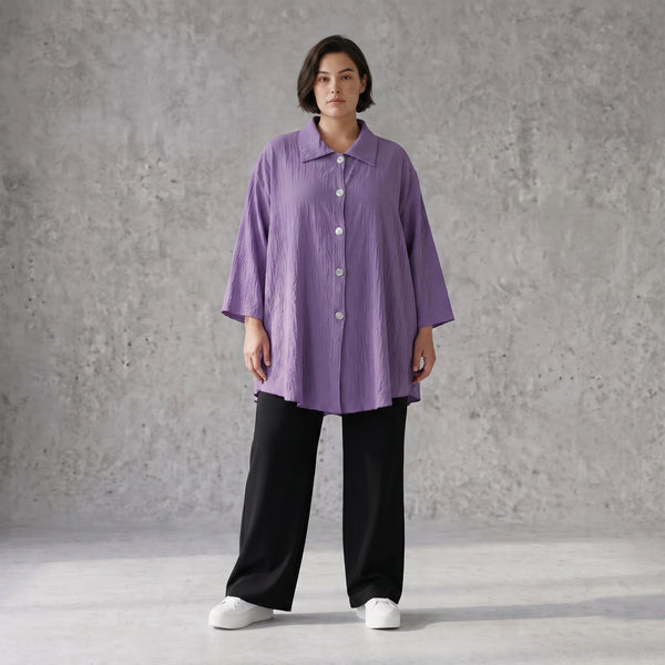 Damen Bluse Avantgarde Viskose Lila, gerundet, 3/4-Arm, Oversize große Größen – AKH Fashion