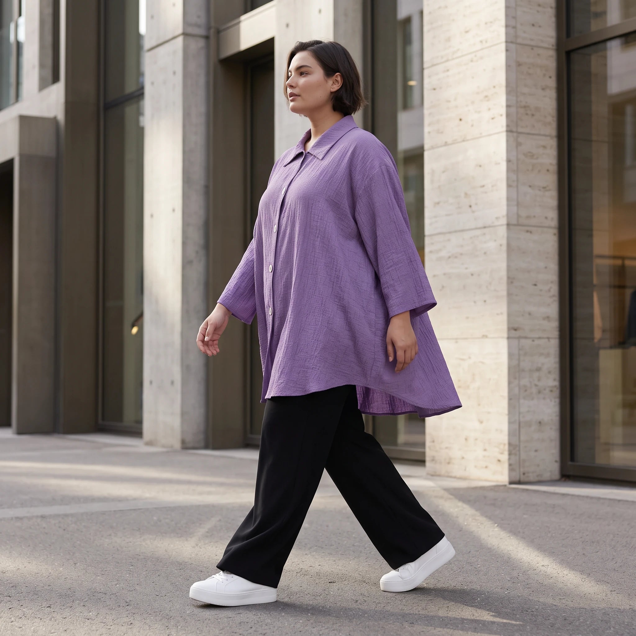 Damen Bluse Avantgarde Viskose Lila, gerundet, 3/4-Arm, Oversize große Größen – AKH Fashion