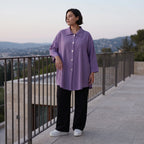 Damen Bluse Avantgarde Viskose Lila, gerundet, 3/4-Arm, Oversize große Größen – AKH Fashion