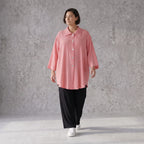 Damen Bluse Avantgarde Viskose Rosa, gerundet, 3/4-Arm, Knopfleiste, Oversize große Größen – AKH Fashion