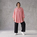 Damen Bluse Avantgarde Viskose Rosa, gerundet, 3/4-Arm, Knopfleiste, Oversize große Größen – AKH Fashion