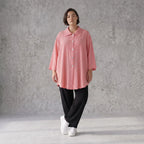 Damen Bluse Avantgarde Viskose Rosa, gerundet, 3/4-Arm, Knopfleiste, Oversize große Größen – AKH Fashion