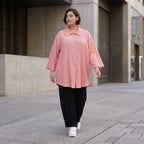 Damen Bluse Avantgarde Viskose Rosa, gerundet, 3/4-Arm, Knopfleiste, Oversize große Größen – AKH Fashion