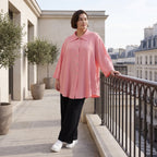 Damen Bluse Avantgarde Viskose Rosa, gerundet, 3/4-Arm, Knopfleiste, Oversize große Größen – AKH Fashion