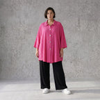 Damen Bluse Avantgarde Viskose Fuchsia, gerundet, Knopfleiste, Oversize große Größen – AKH Fashion