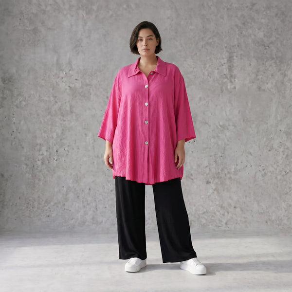 Damen Bluse Avantgarde Viskose Fuchsia, gerundet, Knopfleiste, Oversize große Größen – AKH Fashion