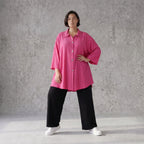 Damen Bluse Avantgarde Viskose Fuchsia, gerundet, Knopfleiste, Oversize große Größen – AKH Fashion
