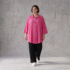Damen Bluse Avantgarde Viskose Fuchsia, gerundet, Knopfleiste, Oversize große Größen – AKH Fashion
