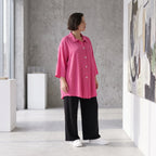 Damen Bluse Avantgarde Viskose Fuchsia, gerundet, Knopfleiste, Oversize große Größen – AKH Fashion