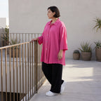 Damen Bluse Avantgarde Viskose Fuchsia, gerundet, Knopfleiste, Oversize große Größen – AKH Fashion