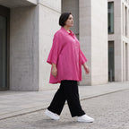 Damen Bluse Avantgarde Viskose Fuchsia, gerundet, Knopfleiste, Oversize große Größen – AKH Fashion