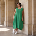 Damen Kleid Avantgarde Viskose Grün, Ballonschnitt, ärmellos, Flügeltaschen, Oversize große Größen – AKH Fashion