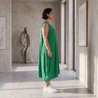 Damen Kleid Avantgarde Viskose Grün, Ballonschnitt, ärmellos, Flügeltaschen, Oversize große Größen – AKH Fashion