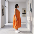Damen Kleid Avantgarde Viskose Orange, Ballonschnitt, ärmellos, Flügeltaschen, Oversize große Größen – AKH Fashion