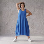 Damen Kleid Avantgarde Viskose Royalblau, Ballonschnitt, ärmellos, Flügeltaschen, Oversize große Größen – AKH Fashion