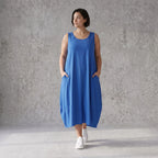 Damen Kleid Avantgarde Viskose Royalblau, Ballonschnitt, ärmellos, Flügeltaschen, Oversize große Größen – AKH Fashion