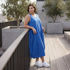 Damen Kleid Avantgarde Viskose Royalblau, Ballonschnitt, ärmellos, Flügeltaschen, Oversize große Größen – AKH Fashion