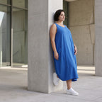 Damen Kleid Avantgarde Viskose Royalblau, Ballonschnitt, ärmellos, Flügeltaschen, Oversize große Größen – AKH Fashion